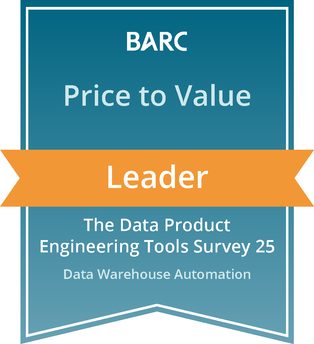 BARC Leader — Price to Value, Data Warehouse Automation 2025 – Data Management Survey 25
